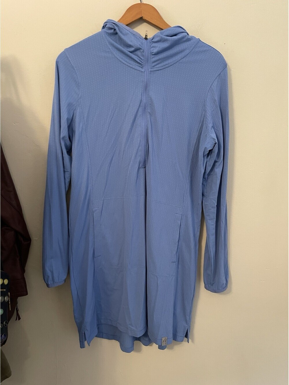 L.L Bean Long Sleeve Sand Beach Cover-Up Hooded Tunic Dress Blue Medium M
